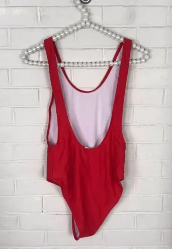 Missguided Red Low Back High Cut One Piece Swim