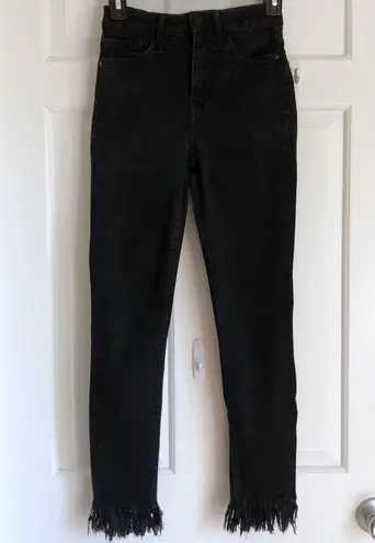 Sam Edelman  Size 24 The Stiletto High Rise Skinny Ankle Fringe Hem Black Jeans