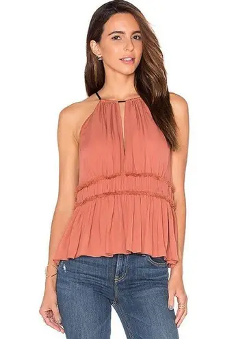 Cinq à Sept Cinq a Sept Lotus Halter Neck Peplum Silk Top Sleeveless Blush Pink Women's S