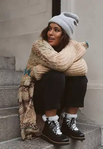 Bernardo Anthropologie Wiley Sherpa Lace Up Rubber Rain Boot in Black Women's 6