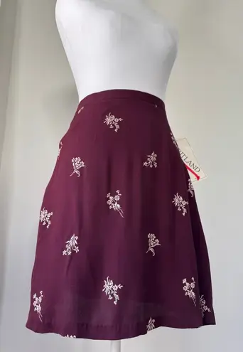 NWT Vintage Y2K Britland Maroon Floral Print Mini Skirt Red