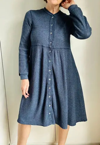 Vintage 90s Cottagecore Blue Thermal Dress Womens Medium Baby Doll Cozy Winter