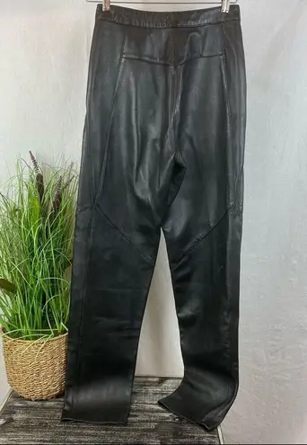 Firenze 100% Leather Black High Waist Straight Leg Trouser Pants 4
