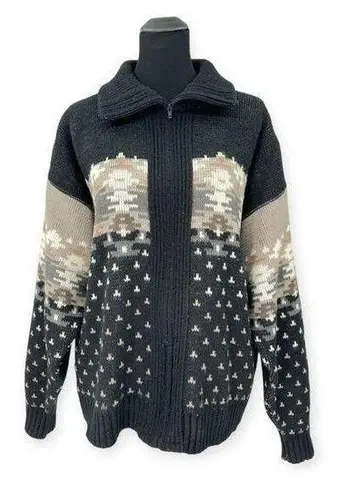 London Fog VINTAGE | L | Unisex Nordic Full-Zip Cardigan Ski Sweater w/ Pockets