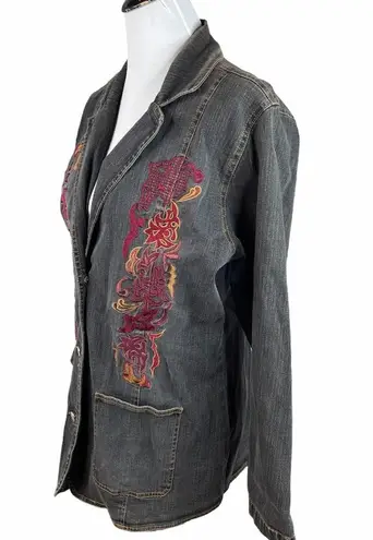 Denim & Co . Embroidered Jean Jacket, Faded Black, Large