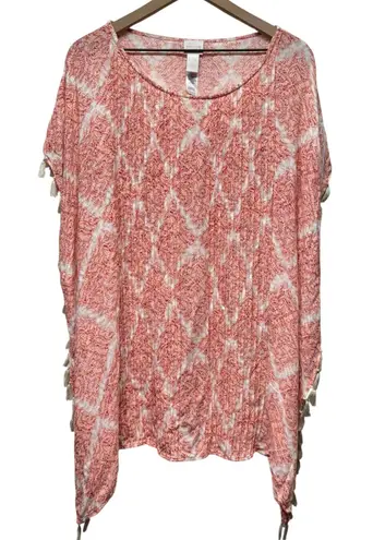 Chico's  Poncho Kimono Top‎ Size L/XL Colorful Boho Artsy Tassel Cover Up thumbnail 1