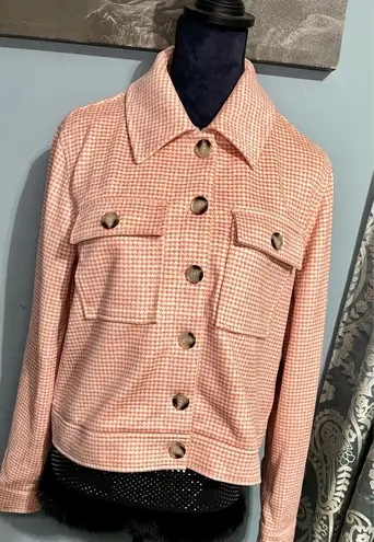 Bagatelle Women's SzL Jacket Plaid Peach White Cropped Button Front Super Soft