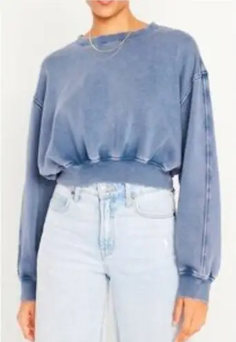 Lazy Sunday Blue Cropped Crewneck Sweatshirt Cotton Long Sleeve Top Sz S