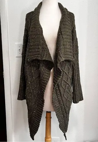 prAna Sweater Womens Small Chunky Turtleneck Cable Knit Olive Green Cardigan