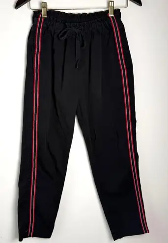 Xirena SIde Striped Track Pants Tapered Cropped Cotton Twill Black Red Size XS
