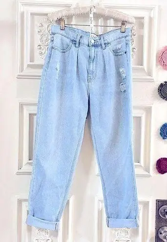 Cello CELIO 80’s STYLE DENIM SEXY MOM JEANS:PLEATED HIGH RISE, STRAIGHT DISTRESSED LEG