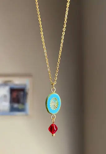 Handmade retro vintage chic whimsical style quality Czech glass bead simple necklace🩵