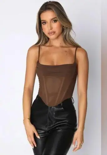 White Fox Boutique White Fox Top Womens Small Brown Out of Focus Bustier Corset Cropped