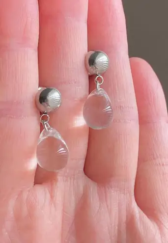 Handmade clear teardrop Czech glass simple minimalist earrings💛