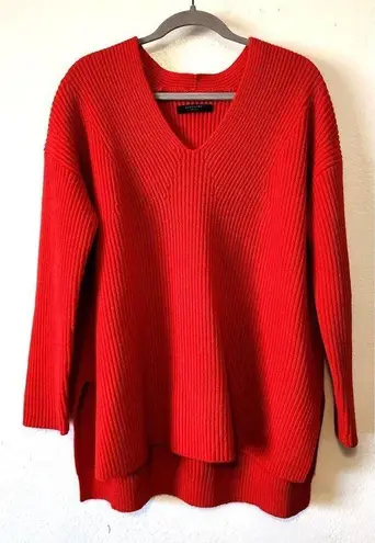 All Saints Clea V-neck Long Sleeve Oversized Jumper Sweater Red Small