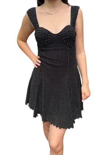 Vintage Peep Black Polka Dot Mini Dress – Sweetheart Neckline | Size S
