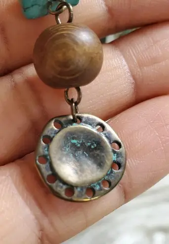 Lightweight Aztec Bohemian Stone Wood Metal Dangle Earrings