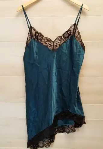 Frederick's of Hollywood {XL} VINTAGE  Teal Satin & Lace Asymmetrical Loungerie