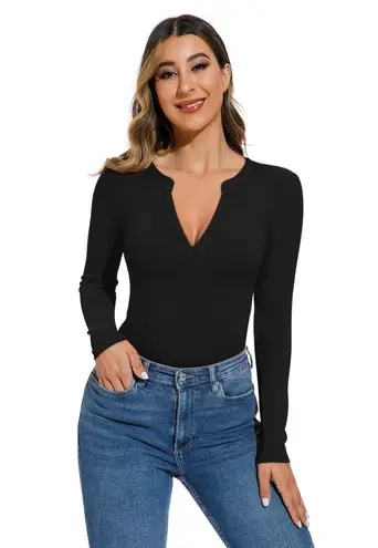 reoria. Deep V Neck Bodysuit