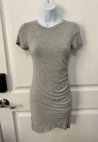Dee Elly Gray Asymmetric Hem Ruched Side Bodycon Dress Short Sleeve XS
