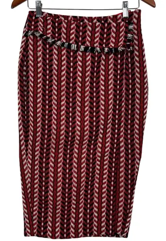 Eva Franco Red Blue White Geometric Print Wool Poly Blend Pencil Skirt With Slit Size 2
