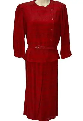 Vintage Maggie London Jeannene Booher Red Silk 2 Piece Set Size 10 Skirt Belt
