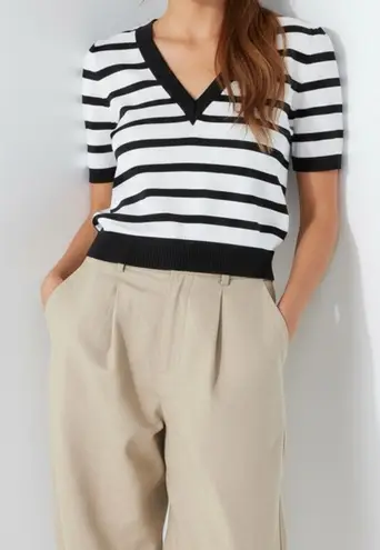 EMERSON FRY Luxe Emerson Knit Top, Mariner Stripe Tencel & Cashmere, Large White