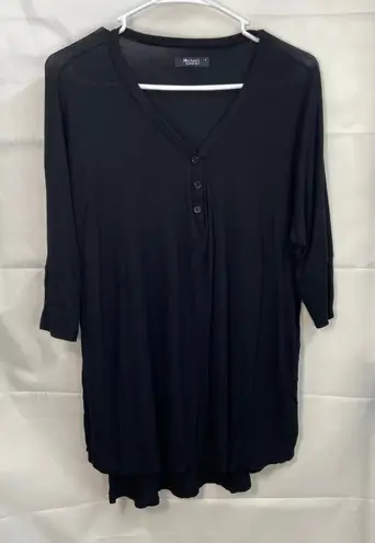 Michael Lauren women's black ribbed Amos oversized Henley cropped sleeve shirt S