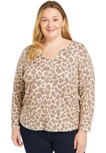 NWOT Blis Women’s Beige Pink Leopard Animal Print Long Sleeve Top Size XL Tan