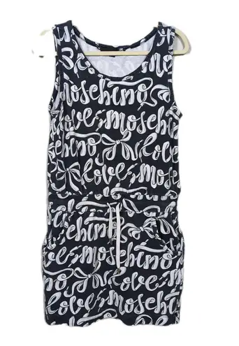 Love moschino Black White Cotton Terry Tank Dress Cursive Logo Women's US 8