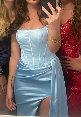 Portia and Scarlett Satin Corset Prom Dress Blue Size 0