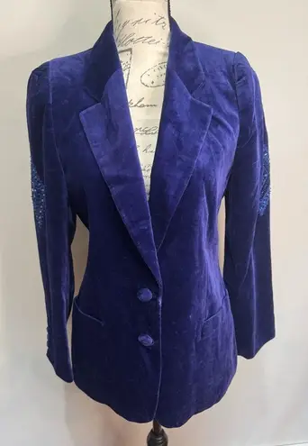 VINTAGE Escada Blue Velvet Blazer Beaded Sz 38 Made in West Germany