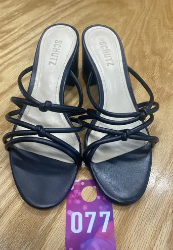 Schutz Princey Women's 8 B Black Knotted Block Heel Slide Slip-On Strappy Sandal