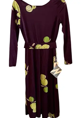Vintage 70s 80s Bullocks long sleeve midi Purple Dress with Lime Accents Size 12