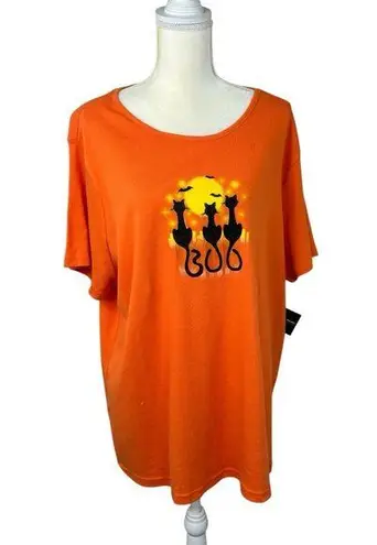 Holiday Editions Halloween Tee Size 2X NWT holiday party witch cat fall sparkle Orange