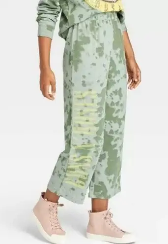 Lounge Guns & Roses Sweatpants Womens Medium Green Tie Dye Cropped Casual
