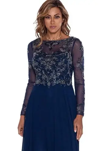 XScape Long Sleeve Long Chiffon Skirt with Bead Top, Size 14 New w/Tag