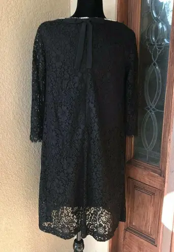 Karl Lagerfeld Womens Dress Size 4 Black Lace Shift 3/4 Sleeve Rhinestones NEW