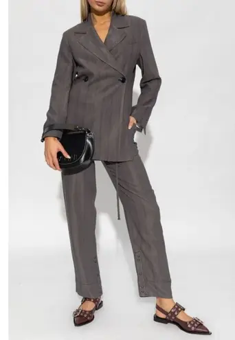 Ganni Drapey Cut Out Double Breasted Blazer Gray Womens Size 32 US XS