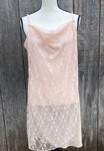 Vintage Chic Pink Chemise with Delicate Cross Over Lace Accents Sheer V Back Size 1X