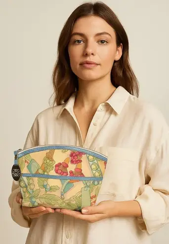 Loewe Floral/Botanical Vintage Canvas & Leather Cosmetic Bag