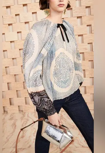 Ulla Johnson Pauline Printed Silk Chiffon Blouse Moonstone Blouse Size 2 Peasant