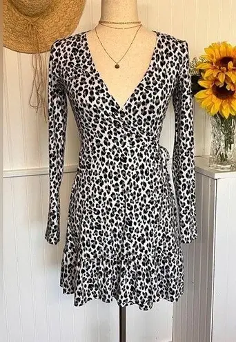 Divided  Leopard Black & White Print Wrap Dress