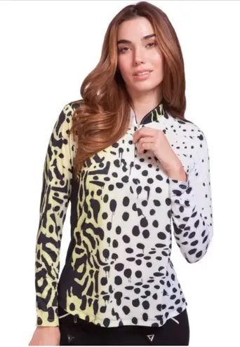 Jamie Sadock Womens Sunsense Long Sleeve Panther Mock Golf Top, Large Black