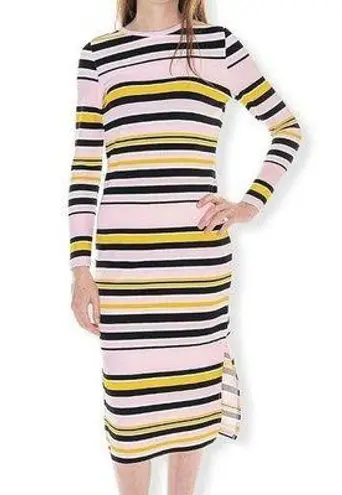 Noisy May  Pink Striped Long Sleeve Midi Dress Med