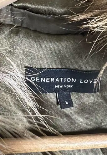 Generation Love  Georgina Asiatic Raccoon Bomber Jacket in Olive Green Sz S