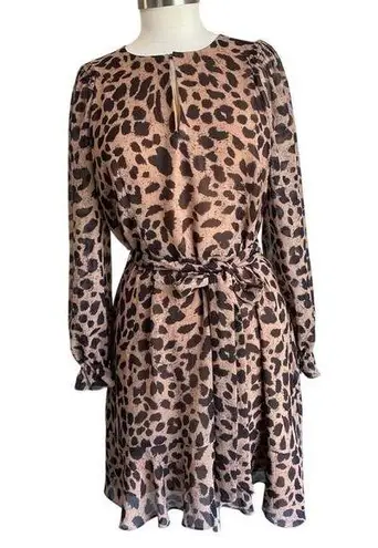 Whistles Flounce Dress Brushed Cheetah Flippy Dress Career Wear Brown Size 10