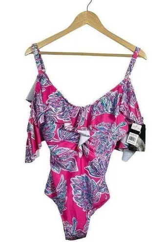 Marilyn Monroe NWT Ruffle Botanical One Piece Swim Suit in Pink/Blue Size 1X