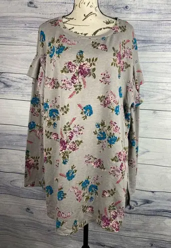 Lane Bryant  Floral Sweatshirt Women Size 2X 18/20 Ruffle Long Sleeve Stretch