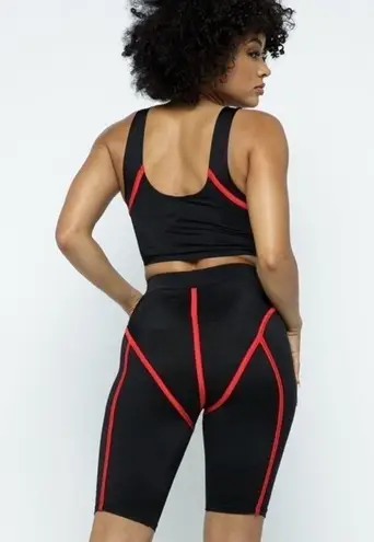 Biker Set. Contrast binding crop tank and biker shorts set. Black and red. Small